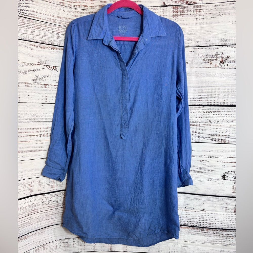 Kiwi saint tropez Dress Womens Sz Small linen shirt popover Woven champery Blue